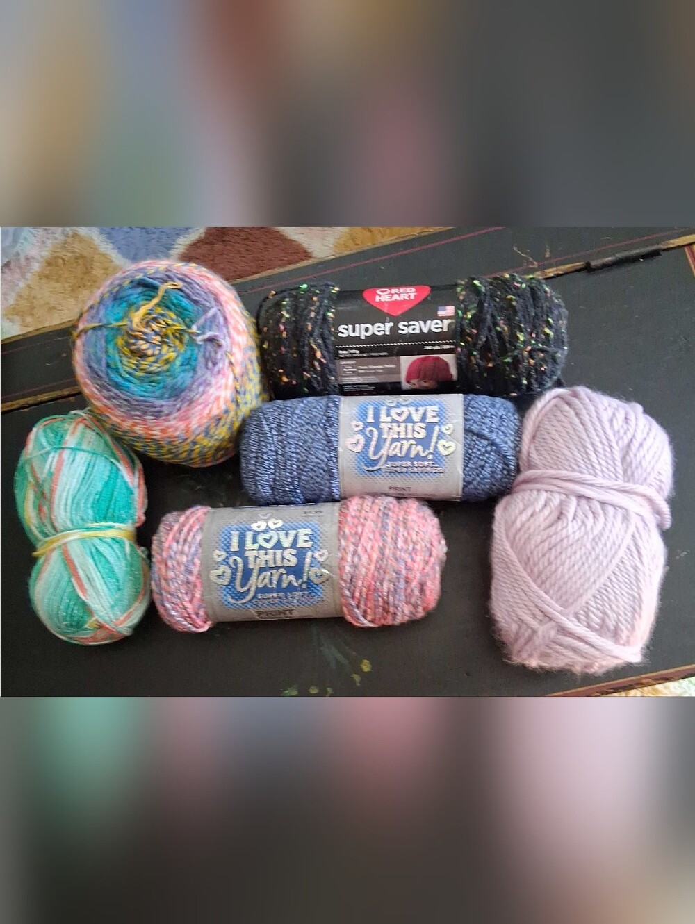 Mixed Pastel & Black Yarn Bundle - I Love This Yarn & Red Heart